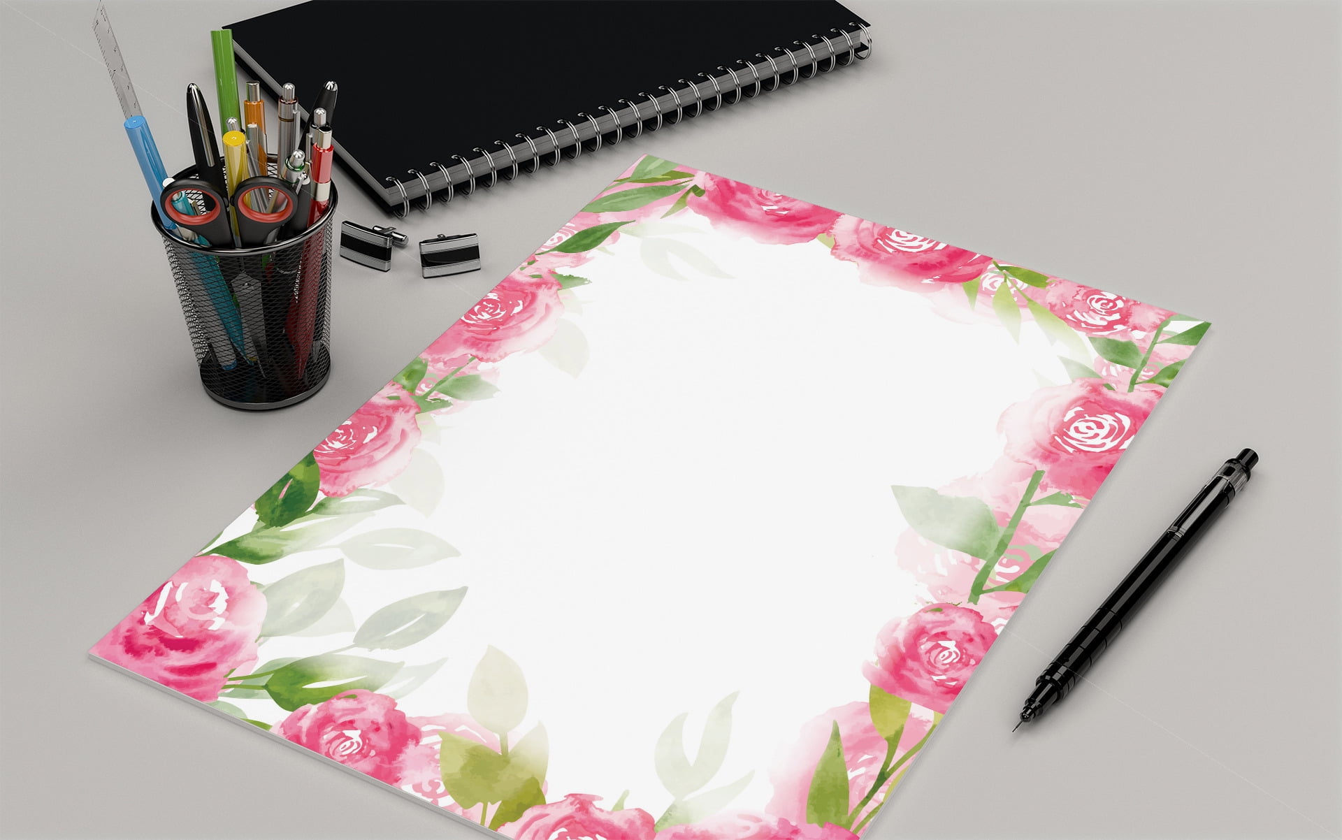 Pink Rose Border Stationery - Rose's Letterhead -8.5 x 11