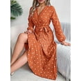 thumbnail image 6 of Women'S Polka Dot Wrap V Neck Belt Long Sleeve Pleated Maxi Dress Flowy Casual Long Dress, 6 of 9