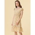 thumbnail image 3 of INSPIRE CHIC Women's Floral Flutter Sleeves V Neck Smocked Ruffle Dress Light Yellow S, 3 of 5