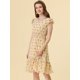 thumbnail image 3 of Vestido De Volantes Fruncidos Con Cuello En V Y Mangas Con Volantes Florales Para Mujer Amarillo claro S, 3 of 5