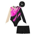 thumbnail image 3 of CHICTRY Kids Girls Gymnastic Performance Outfit Long Sleeve Shiny Leotard with Shorts Hair Band Dance Set Hot Pink&Black 12, 3 of 5