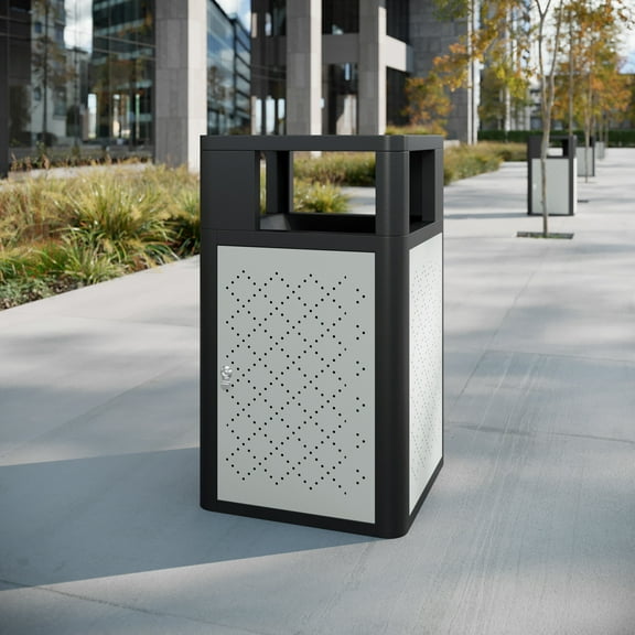 Flash Furniture Brooks Steel Indoor-Outdoor Trash Can with Locking Access Door 31.4 Gallon