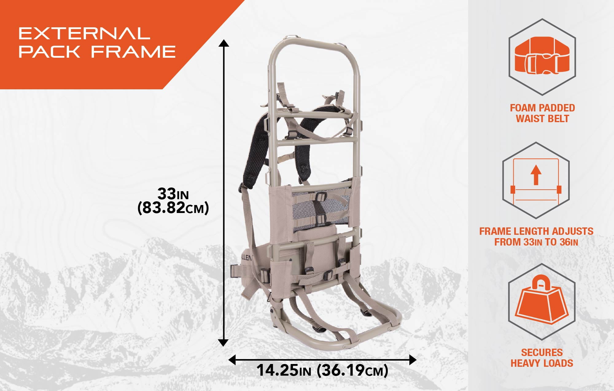 Allen Company Canyon Lightweight External Backpack Frame, Tan, Sport All-Weather, Hunting, Aluminum