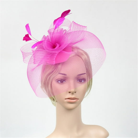 GTEYOIJN Hot Pink Mens Hairband Fascinator Hats for Women Hat Headband and A Forked Clip Tea Party Headwear