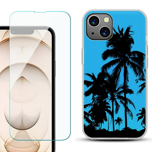 Slim-Fit Flexible TPU Gel Phone Case for iPhone 13, with Tempered Glass Screen Protector, by OneToughShield ® - Tropical Summer