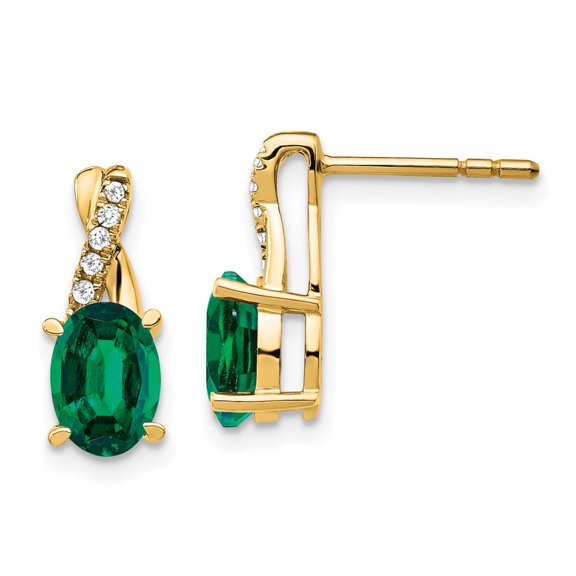 Primal Gold 10 Karat Yellow Gold Created Emerald and Diamond Earrings