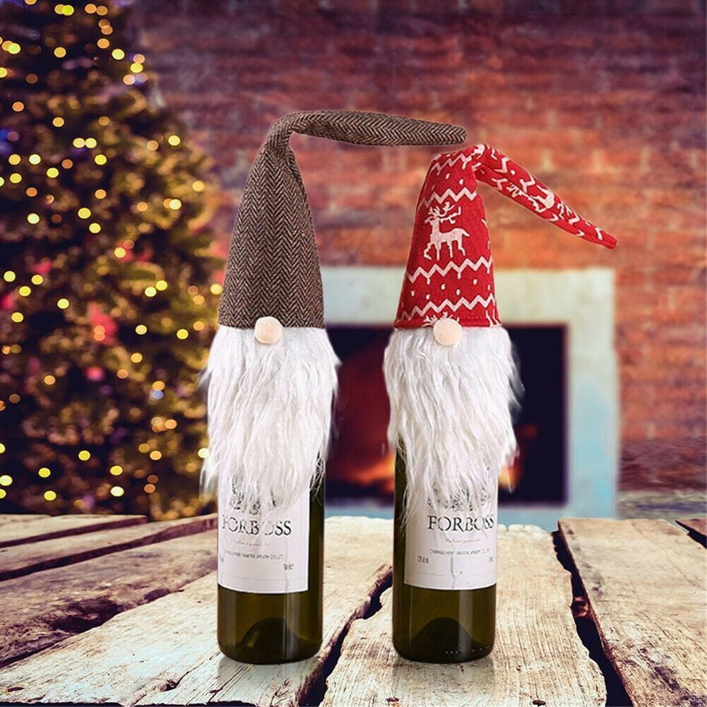 Christmas Decoration Faceless Beard Santa Claus Hat Doll Wine Bottle Cover SA 