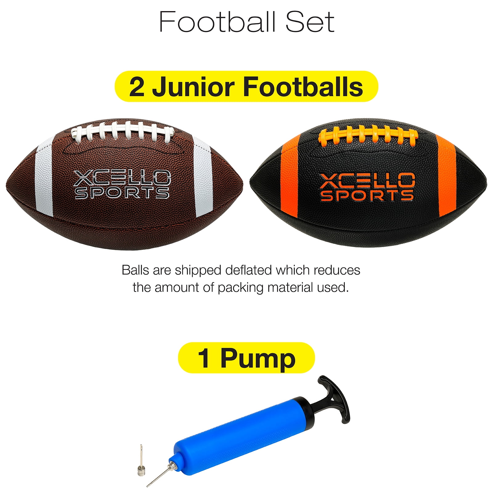 JR Football Assortment w/ Pump (Pack of 2) (Black/Orange & Brown/White, Junior - 10")