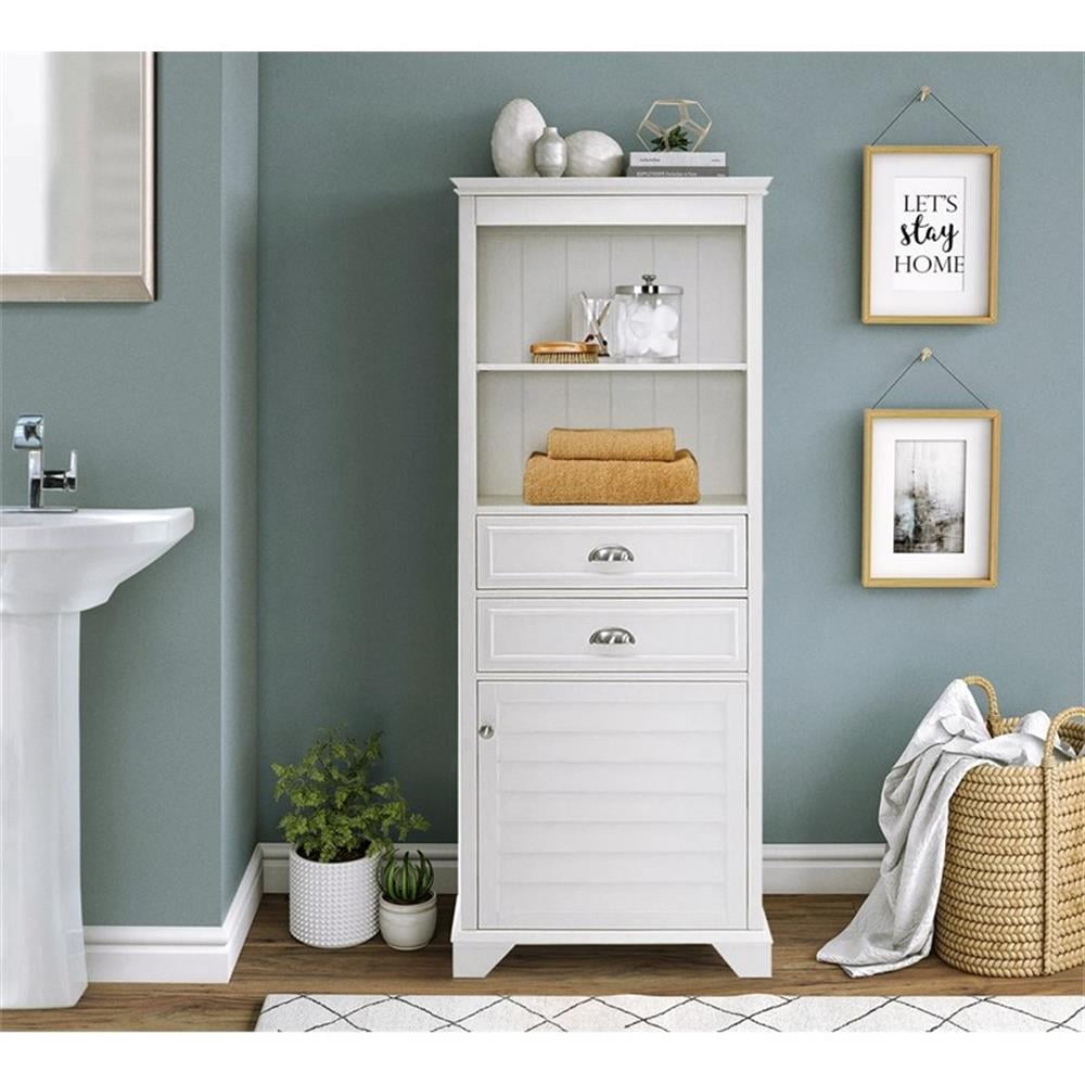 Pemberly Row Solid Hardwood Bathroom Linen Cabinet in White