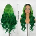 thumbnail image 3 of Upgraded 2026 Lace Synthetic High-temperature Silk Front Lace Wig Green Gradient Wig Large Wave Roll 26 Inches, 3 of 8