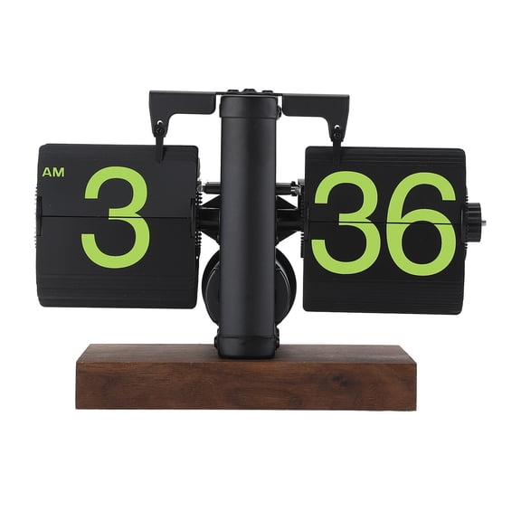 YAHHU Premium Digital Flip Clock, Retro Auto Mechanical Desk Clock with 12H Display, 304 Stainless Steel & Wood Base for Home Decor, Frosted Black Frame Green Page
