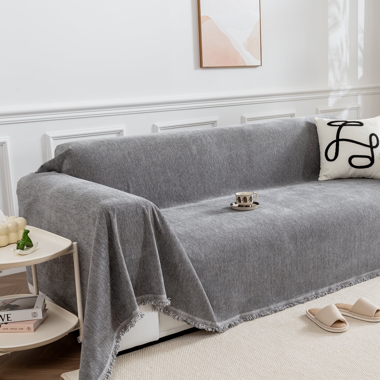 Lapalife 1 Piece Chenille Sofa Blanket Cover 71''x 102'' Soft Sofa Slipcover Chairs Sofas Bed Cover for Bedroom Living Room, Gray