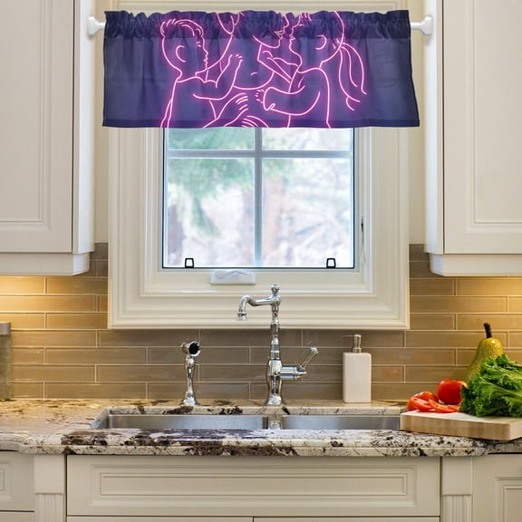 Mother Babies Line Curtain Valances Farmhouse Design Window Treatment Decor Blackout Rod Pocket for Windows Living Room Kitchen 54" x 18"