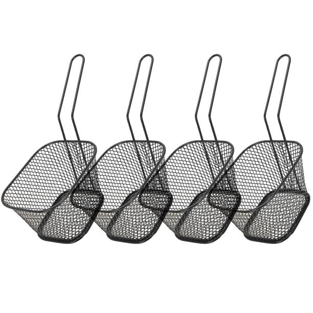 4 piezas de cesta de red para freír de acero inoxidable, colador para cocinar papas fritas, herramienta de cocina para alimentos, color negro
