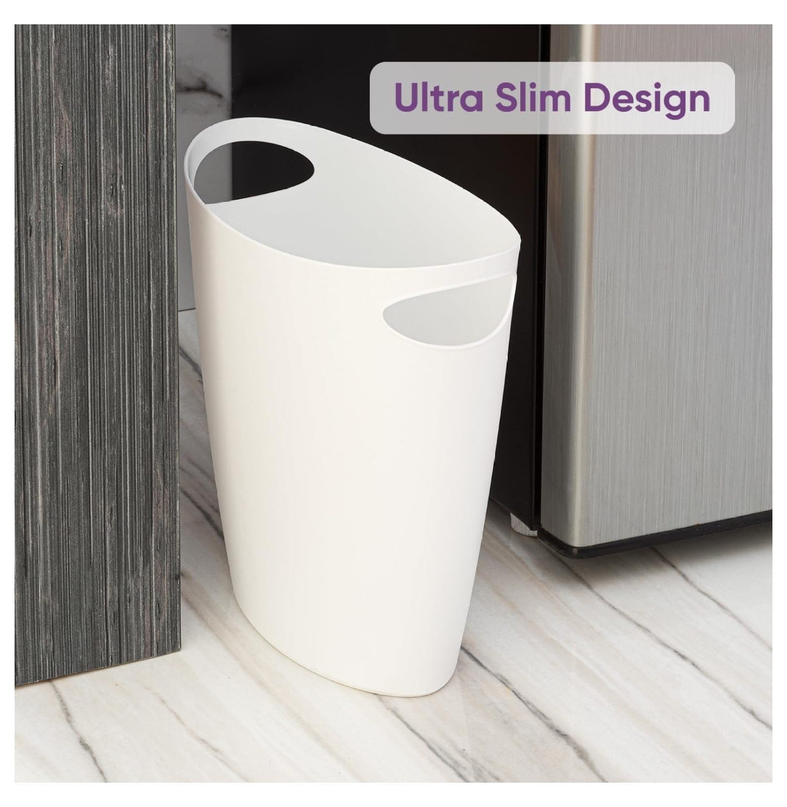 Slim Bathroom Trash Can 2 Gallon Plastic Small Compact Waste Basket for Bedroom, Dorm, Under Office Desk, Narrow Portable RV Dustbin, 6 White 6 Pack