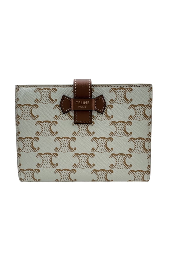 Pre-Owned CELINE Celine Medium Strap Wallet Triomphe Bi-fold White
