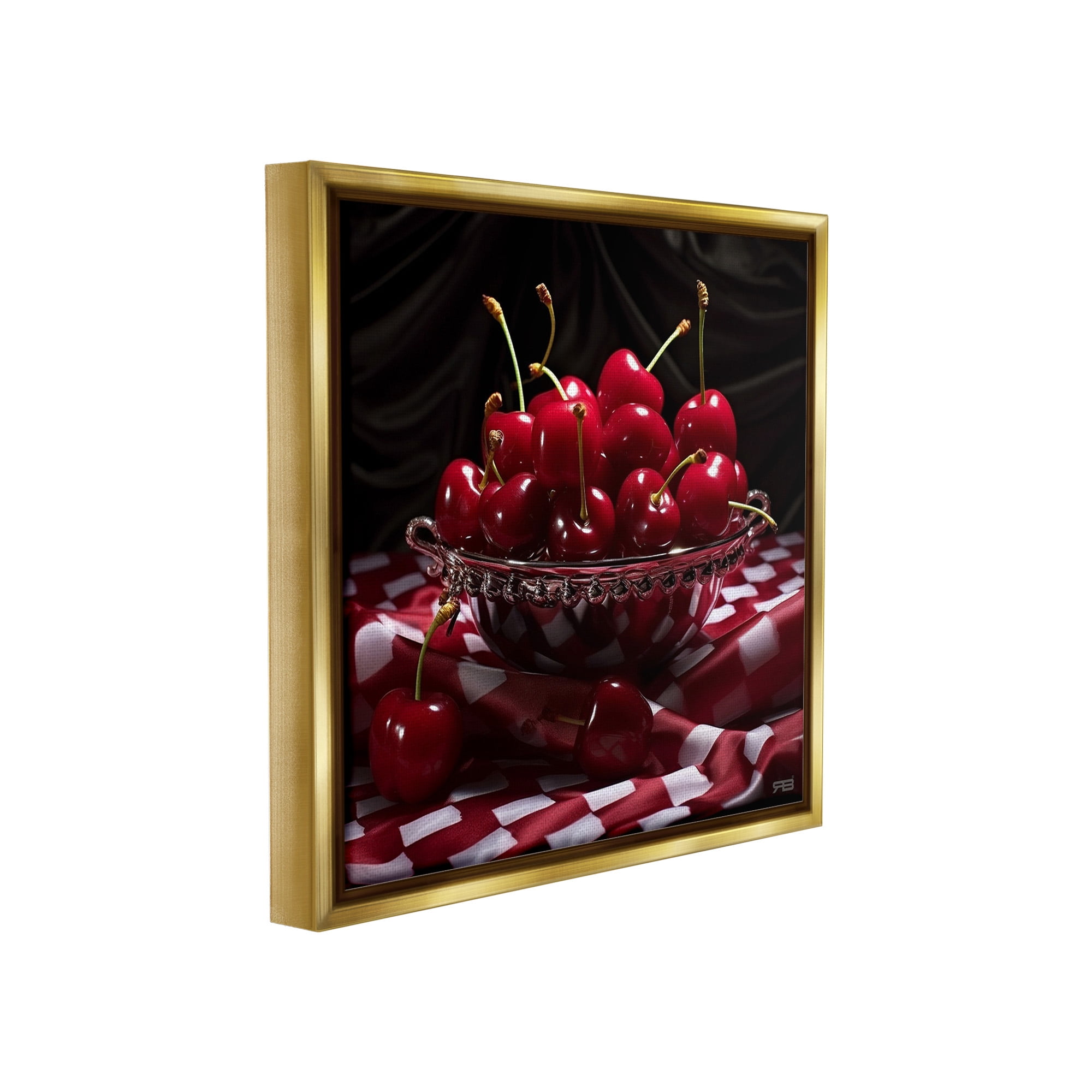 Stupell Industries Plump Cherries Still Life Food & Beverage Painting Gold Floater Framed Canvas Art Print Wall Art, 18 x 18