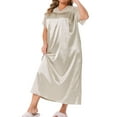thumbnail image 4 of Agnes Orinda Women's Plus Size Nightgown Satin Lace Hollow V Neck Short Sleeve Chemise Lounge Maxi Sleep Dress 1X Champagne, 4 of 5