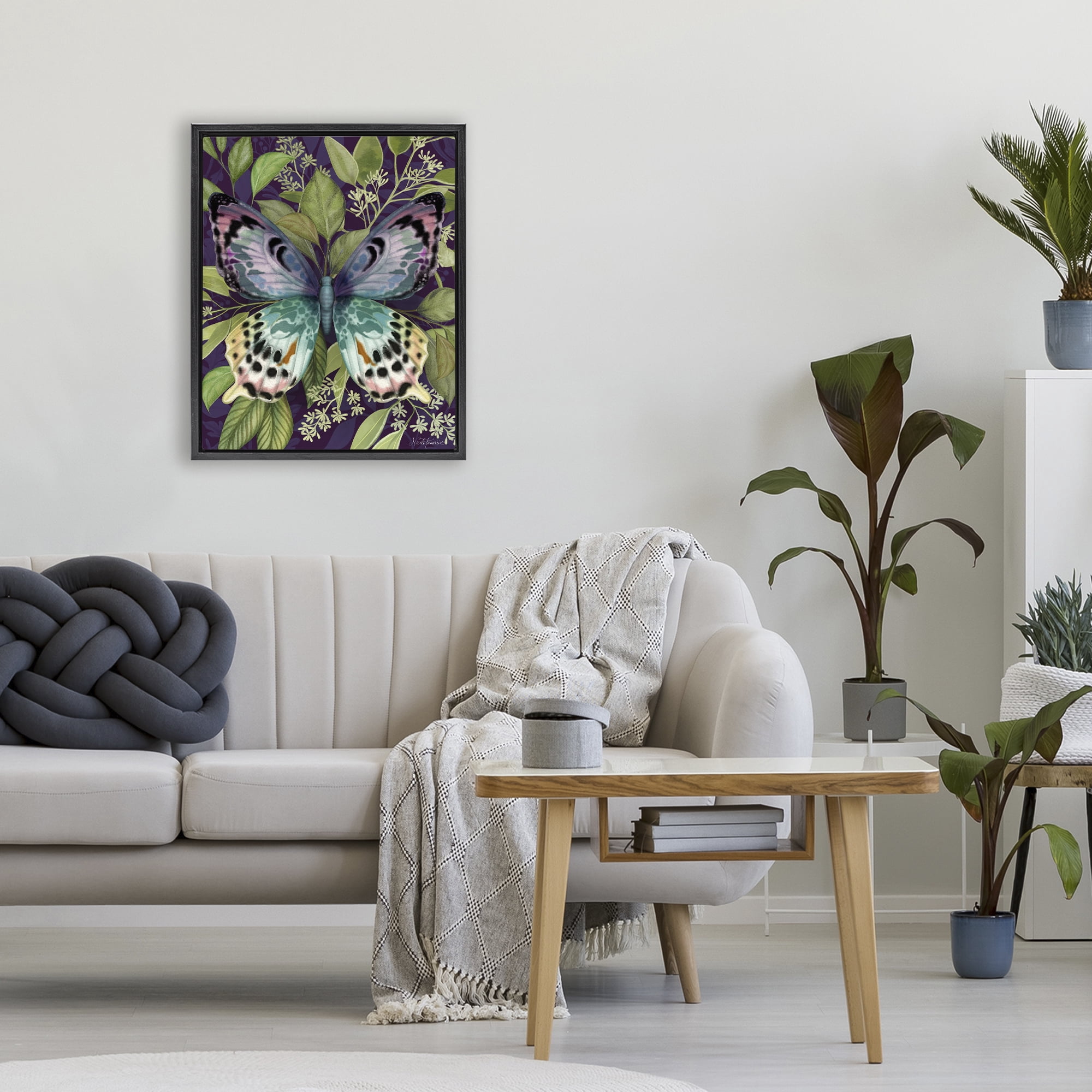 Stupell Industries Midnight Garden Butterfly Black Framed Floater Canvas Wall Art, design by Nicole Tamarin