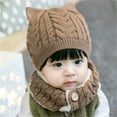 thumbnail image 2 of Fgnfyis Winter Hat Baby Boy Girl Toddler Cat Hat with Scarf Lined Knitted Cap Neckwarmer for Kids 2 Pieces Brown One Size, 2 of 4