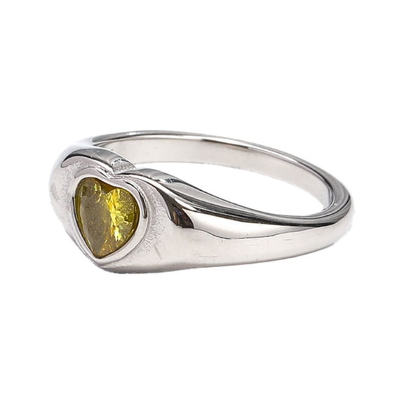 HIRPLIS Gemstone Rings for Women Heart‑Shaped Cubic Zirconia Signet Band Stainless Steel Promise Elegant Dainty Personalized Gift Jewelry Silver Plated Yellow 6
