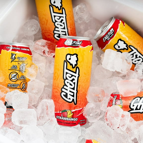 GHOST® ENERGY Zero Sugars Energy Drink, Strawbango, 200mg Natural Caffeine, 16 fl oz  Can (6-Pack)