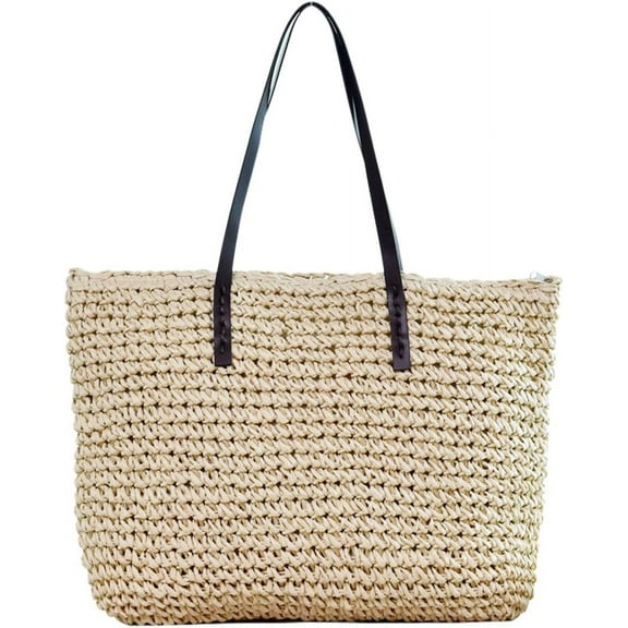 Women Straw Woven Tote Large Beach Handmade Weaving Shoulder Bag Purse Straw Handbag
