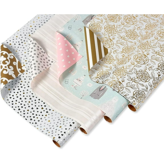 American Greetings Reversible Wedding Wrapping Paper, Bridal Designs (4 Rolls, 120 sq. ft.)