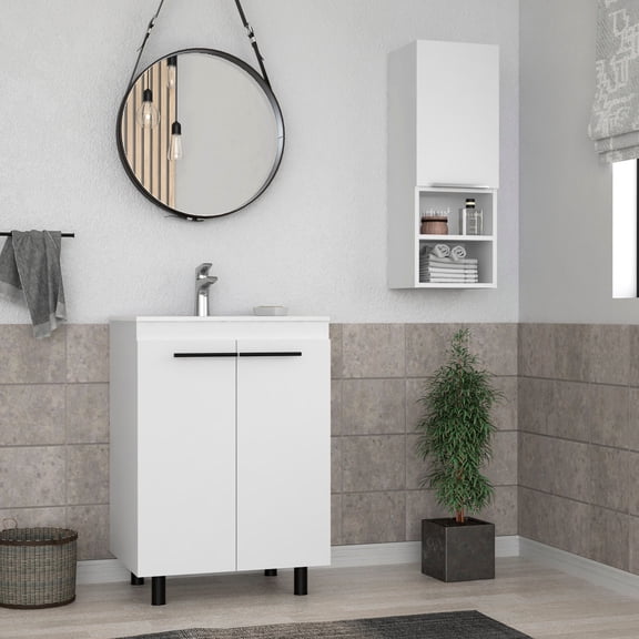 Bathroom Vanity Cabinet Set | Spacious Storage for Bathroom Essentials | White Manufactured Wood Finish | Solve Bathroom Clutter