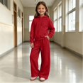 thumbnail image 2 of GiLiling Girls Pullover Hoodie with Kangaroo Pocket and Wide Leg Pants Set, Kids 2 Piece Fall Winter Sweatsuit Outfits (Red, 5-6 Years), 2 of 8