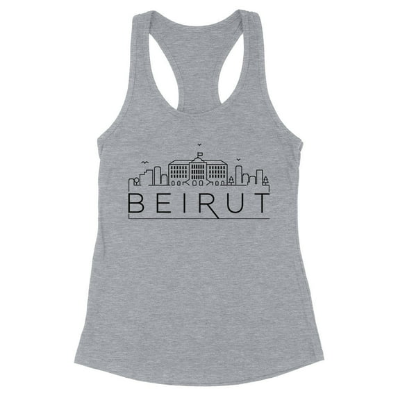 Skyline Beirut Lebanon Tank Top Fitted Racerback Women's Medium Heather Grey
