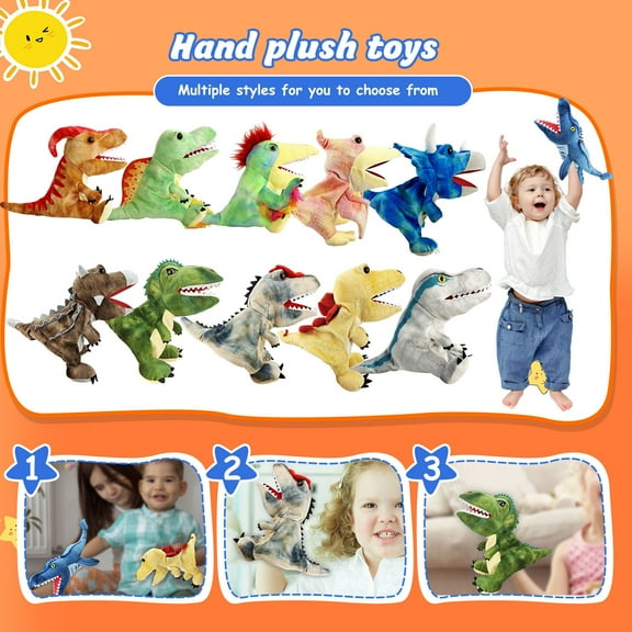 Dinosaur Hand Puppet Kids Hand Puppets,Soft Plush Material,Kids Toy Best for Imaginative Play Double Crowned Dinosaur for 2-6 Years Old