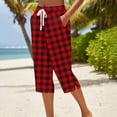 thumbnail image 2 of Besolor Womens Summer Capris Plaid High Waisted Drawstring Straight Leg Split Hem Casual Loose Vacation Beach Capri Pants with Pocket, 2 of 5
