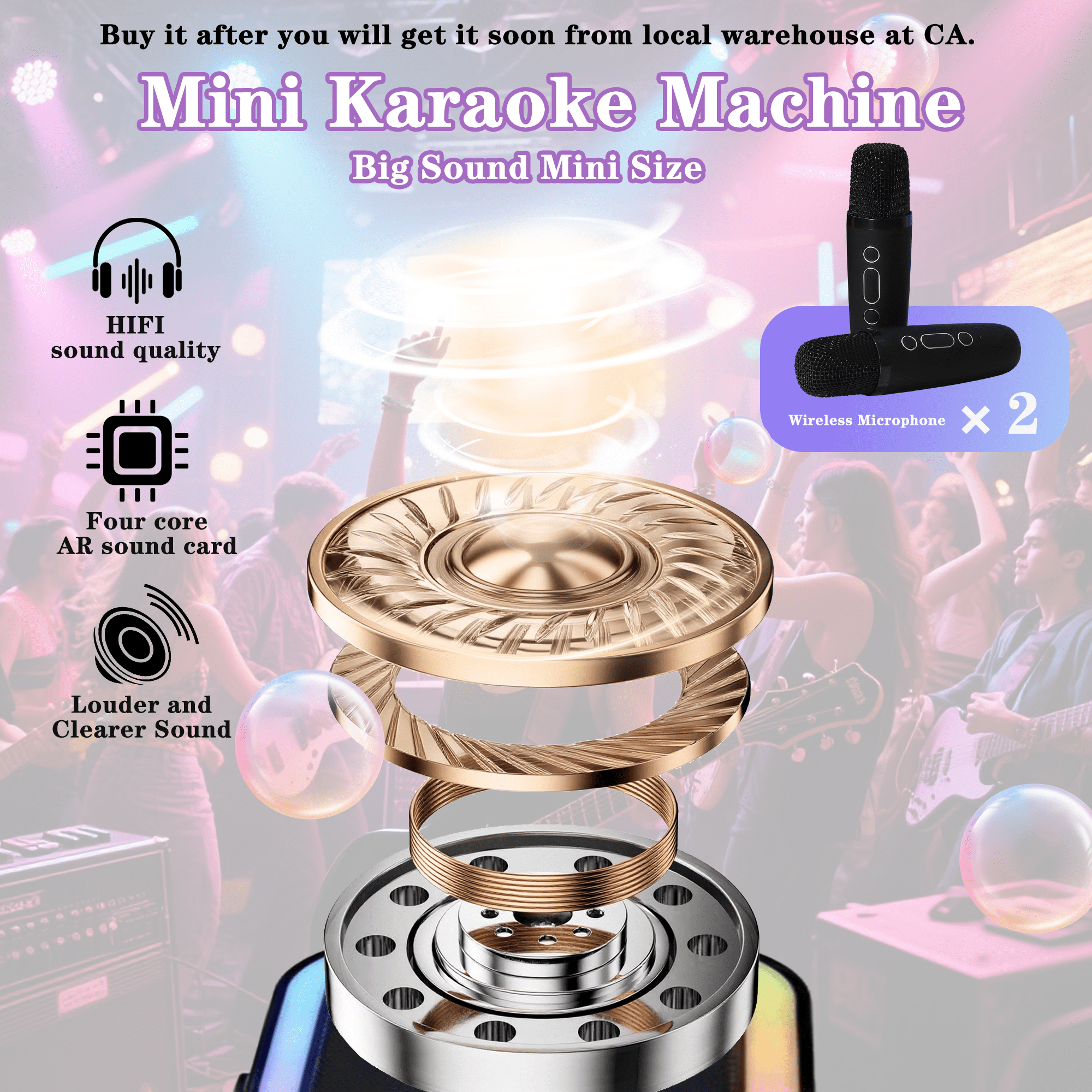 Mini Karaoke Machine for Kids, 2 Wireless Microphones Karaoke, Portable Bluetooth Music Speaker, LED Lights Karaoke Microphone, Voice Changing Microphone, Family Singing, Birthday Karaoke