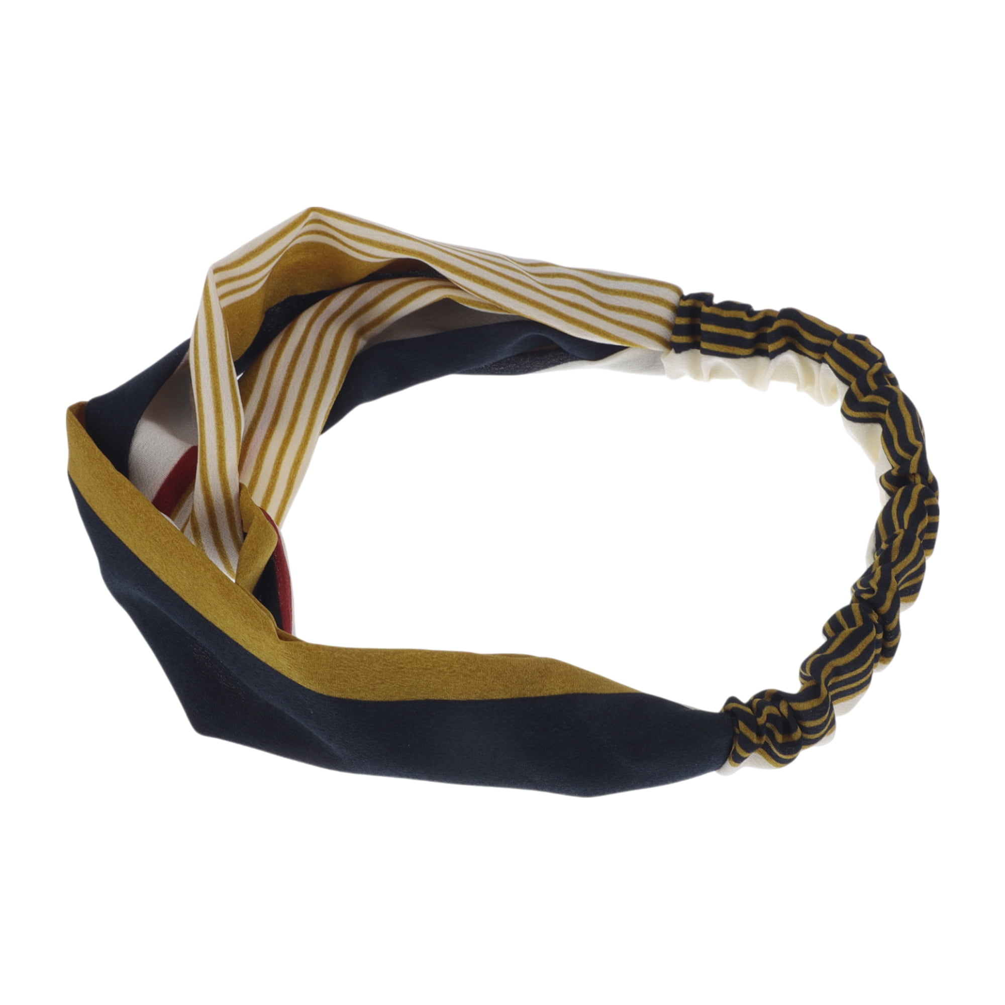 Unique Bargains Fashion Pinstripe Pattern Cross Hairband 1 Pc Army Green Navy Blue
