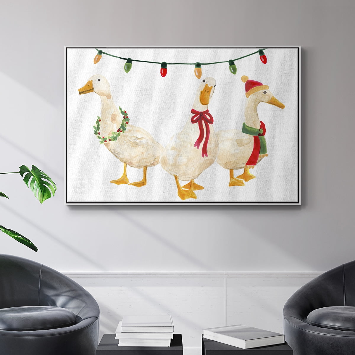 Merry Quackmas Collection A - Framed Gallery Wrapped Holiday Canvas - 17 x 25 - White Frame