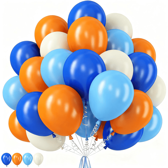 Orange and Blue Balloons, 60 PCS 12 Inch Orange White Blue Balloon Pastel Orange Royal Blue White Ballons with Ribbons for Birthday Baby Shower Graduation Engagement Party Decorations