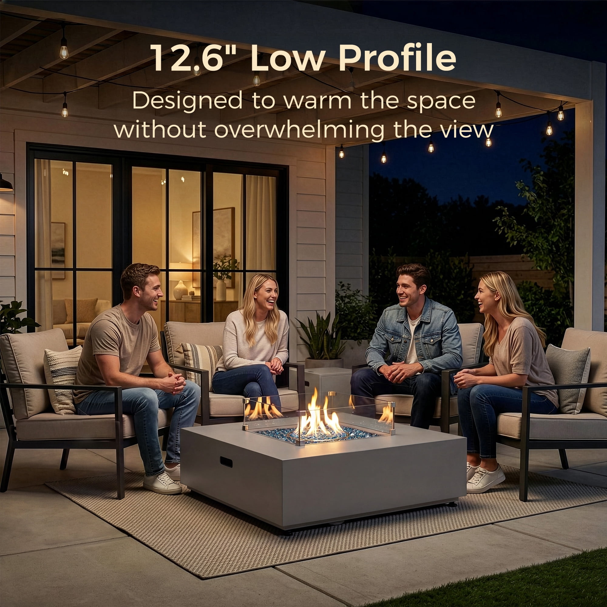 RADIATA 40" Square Propane Fire Pit Table, Dual Fuel Natural Gas Fire Pit Convertible, 50,000 BTU Modern Gas Fire Pit with Hidden Tank Side Table,Outdoor Fire Pit Table for Outside Patio