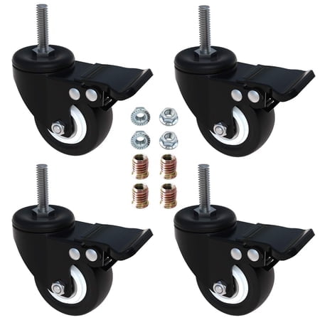 AAGUT 4 Pack 2" Swivel Stem Casters with Brake Lock M8x25mm Stem Caster Heavy Duty PU Rubber Castors, Nuts Included