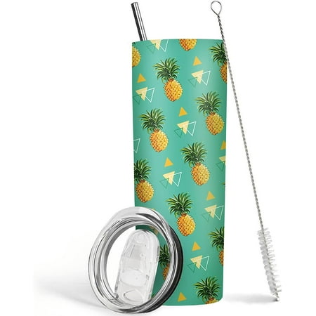 

Pineapple Tumbler 20 oz Travel Coffee Mug Skinny Tumblers with Lid and Straw Stainless Steel Insulated Coffee Cups Pineapple Lovers Gifts for Women Girls