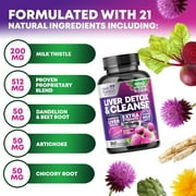 Gentle Liver Cleanse Detox & Repair Formula - Advanced Liver Support Supplement with Silymarin Milk Thistle, Dandelion Root, Artichoke Extract, Turmeric, Choline, Beetroot - 240 Veggie Capsules