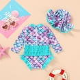 thumbnail image 4 of Tiny Cutey Toddler Girl Swimsuit Baby Long Sleeve One-Piece Rash Guard Bathing Suit with Hat for 0-3 Months, 4 of 8