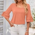 thumbnail image 2 of FAIWAD Womens 3/4 Sleeve Shirts Summer Square Neck Bell Sleeve Tops Business Work Dressy Loose Tunic Blouses, 2 of 8