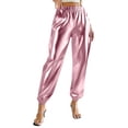 thumbnail image 3 of WRKEKC Joggers for Women Solid Color Shiny Finish Elastic Waist Cuffed Ankle Long Pants Casual Comfortable Everyday, 3 of 6