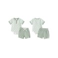 thumbnail image 2 of WIFORNT 2Pcs Baby Boys Summer Outfits Checkerboard Buttons Short Sleeve Romper and Shorts Clothes Set, 2 of 9