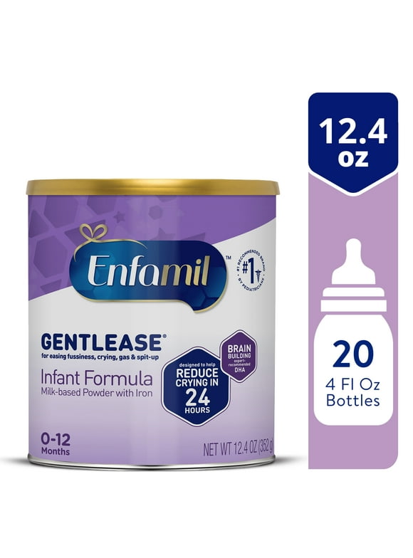 Enfamil Gentlease Baby Formula, Clinically Proven to Reduce Fussiness, Crying, Gas & Spit-up in 24 hours, Brain-Building Omega-3 DHA & Choline, Baby Milk, 12.4 Oz Powder Can