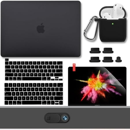 New MacBook Pro 13 Case 2020 & AirPods 1 2 Case Accessories, Webcam Cover, Dust Plugs, Keyboard Cover, Screen Protector GMYLE for MacBook Pro 13 Inch A2338 w/ M1 A2251 A2289 A2159 A1989 A1708 (Black)