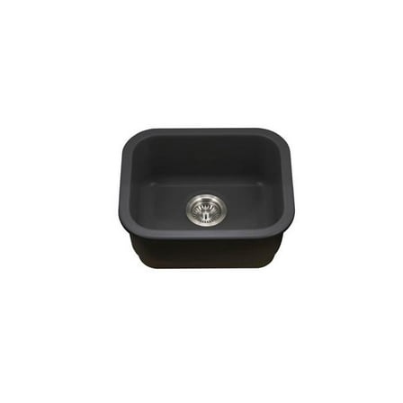 Houzer PTB-1814 BL-C 18 in. Platus Black Fireclay Undermount Single Bowl Bar Sink with Strainer - Black