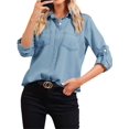 thumbnail image 2 of Long Sleeve Women V-Neck Button Down Denim Blouse Tops, 2 of 5