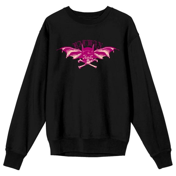 Batman Bat Mask, Cross Bones, and Bat Wings Men's Black Crew Neck Long Sleeve Sweatshirt-XXL